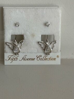 Saks Fifth Avenue Silver Angel Drop & Crystal Stud Earrings